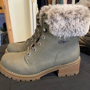 Lugz Gray and Brown Winter Boots with Faux Fur Trim
